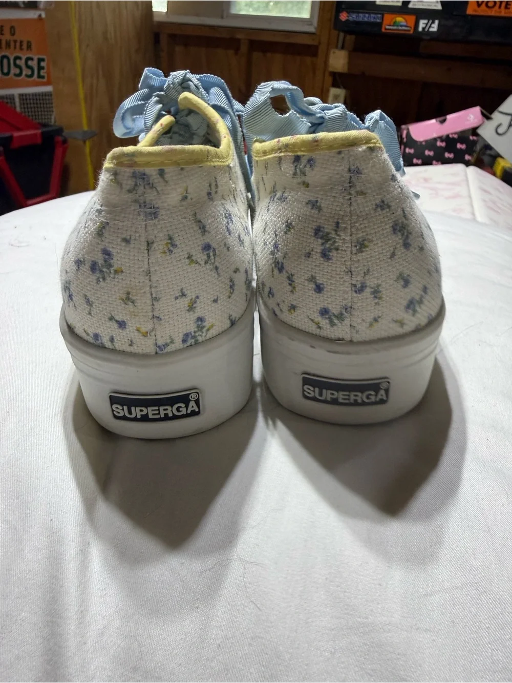 LoveShackFancy x Superga Platform Sneakers-8 Blue Shoelaces
